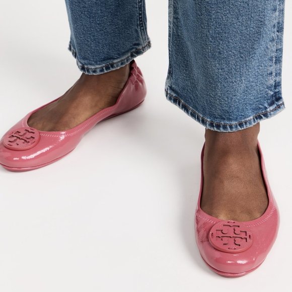 Tory Burch $228 Minnie Travel Ballet Flats Patent Washed Berry - Picture 7 of 9